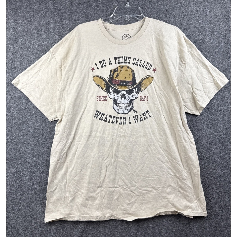Dom T Shirt Men's 2XL Graphic Skull‎ Hat Beige Short Sleeve Whatever I Want